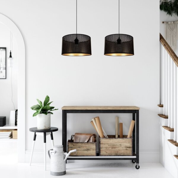 Grande lampe suspendue métal noir or E27 L:90 cm