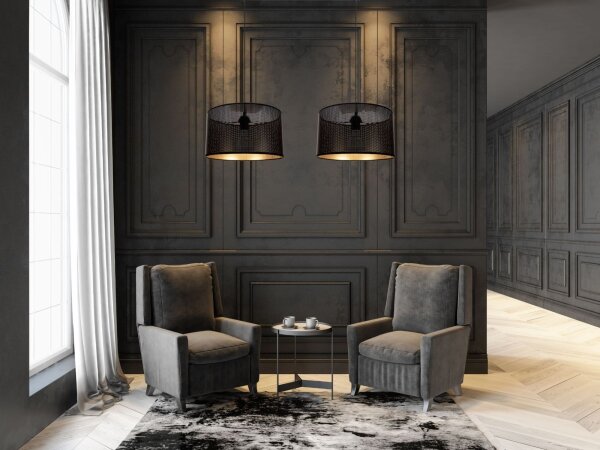 Grande lampe suspendue métal noir or E27 L:90 cm