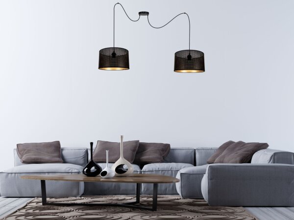 Lampe à suspendre Spider noir or E27 2-flmg L:200 cm grande