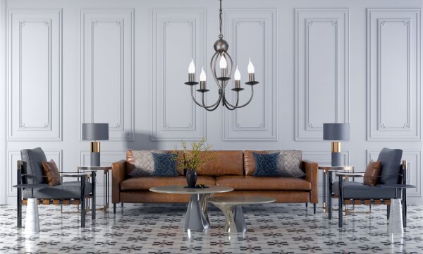 Lustre noir métal 5 flammes E14 Classique
