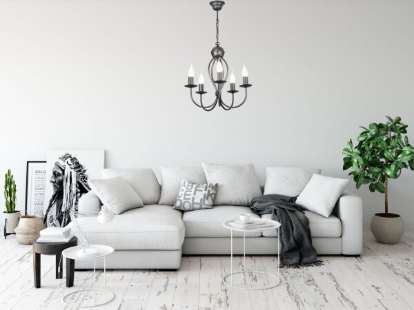Lustre noir métal 5 flammes E14 Classique