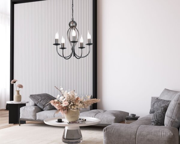 Lustre noir métal 5 flammes E14 Classique