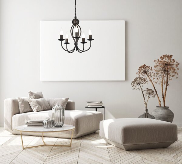 Lustre noir métal 5 flammes E14 Classique