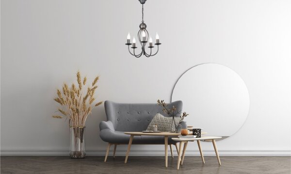 Lustre noir métal 5 flammes E14 Classique