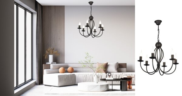 Lustre noir métal 6 flammes E14 Classique