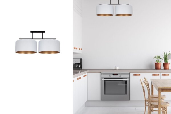 Lampe de plafonnier Tissu noir éblouissant blanc or E27 70 cm
