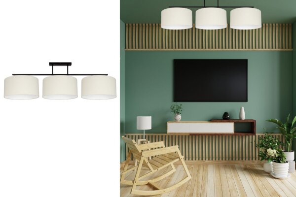 Plafonnier long Tissu Noir Ecru Blanc E27 100 cm