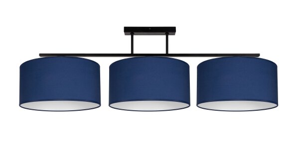 Plafonnier long Tissu Noir Bleu Blanc E27 100 cm