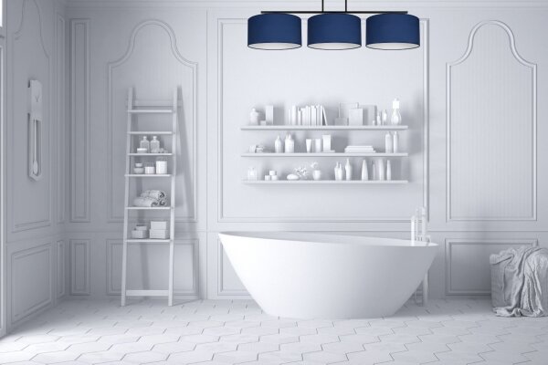 Plafonnier long Tissu Noir Bleu Blanc E27 100 cm