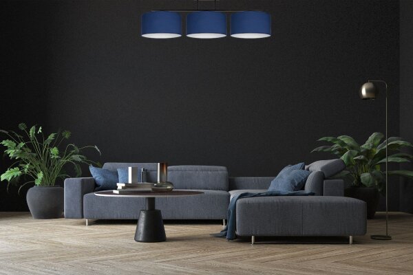 Plafonnier long Tissu Noir Bleu Blanc E27 100 cm