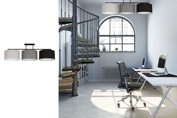 Lampe de plafonnier longue Tissu Gris Graphite Noir E27 100 cm