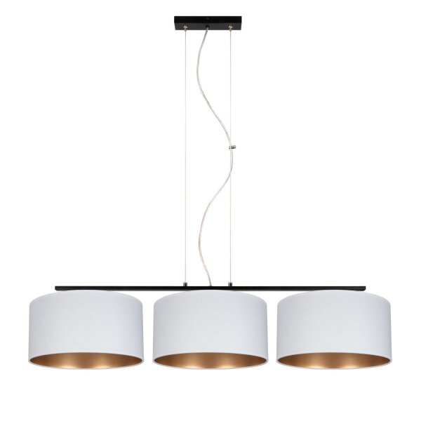 Suspension confortable tissu blanc or E27 3-flamme