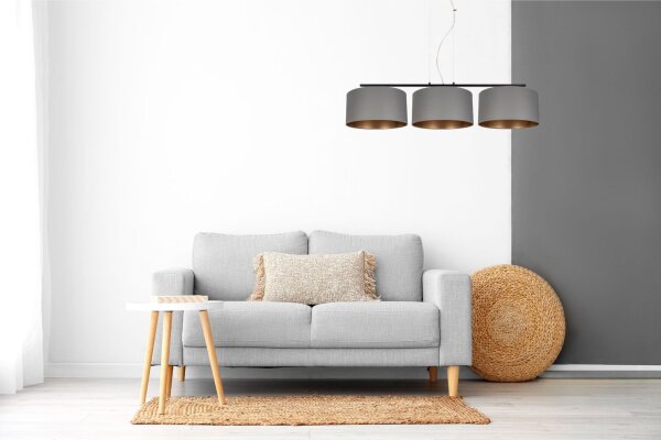 Confortable lampe à suspendre tissu gris or E27 100 cm de long