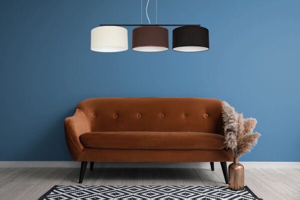 Lampe à suspendre tissu blanc marron noir E27 100 cm de long