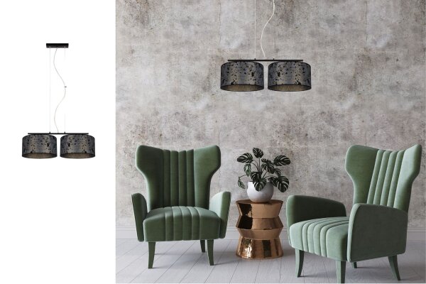 Tissu Lampe à suspendre pauvre en éblouissement Graphite Motif E27 70 cm de long