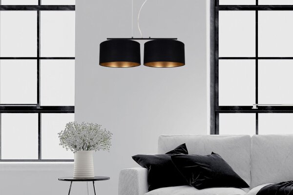 Tissu Lampe à suspendre éblouissante noir or E27 70 cm de long