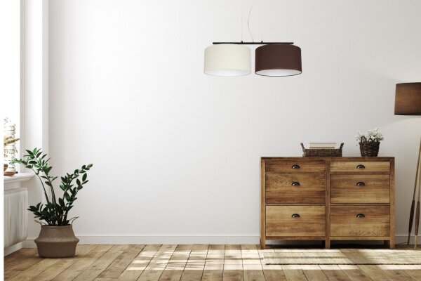 Suspension allongée 2 flammes tissu écru marron E27