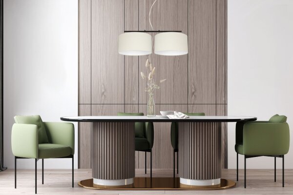 Suspension allongée 2 flammes tissu noir écru E27