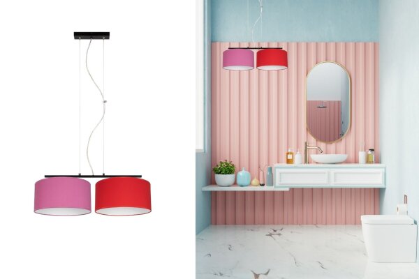 Suspension métal tissu E27 70 cm rose rouge anti-éblouissement