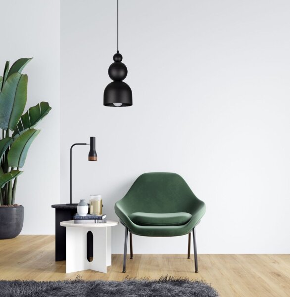Lampe à suspendre noire métal Loft Design E27 L:17 cm ronde