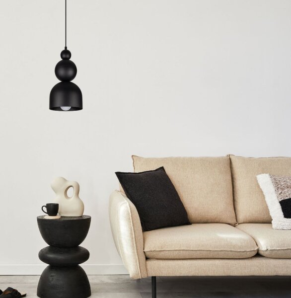 Lampe à suspendre noire métal Loft Design E27 L:17 cm ronde