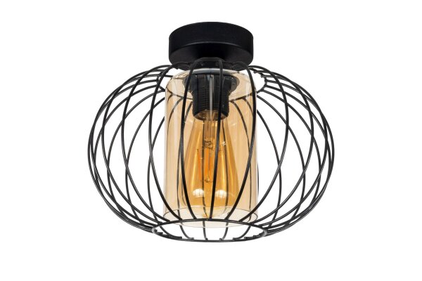 Lampe de plafonnier E27 Ø25 cm noir miel anti-éblouissement rétro