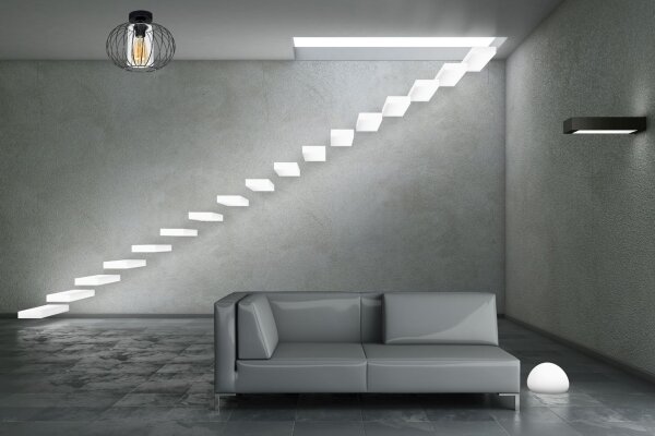 Lampe de plafonnier métal E27 ronde Ø25 cm noir rétro design