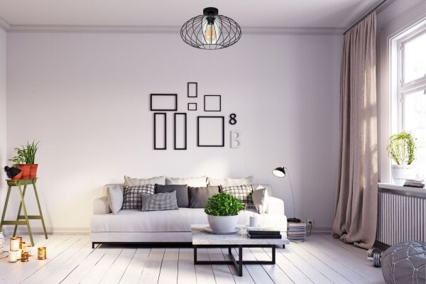 Lampe de plafonnier métal E27 ronde Ø34 cm noir rétro design