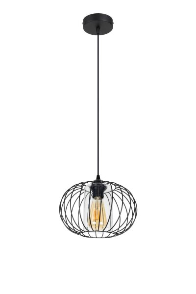 Lampe à suspendre métal E27 ronde Ø25 cm noir design rétro