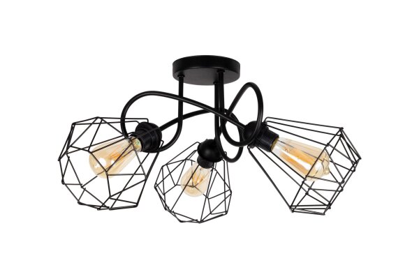 Lampe de plafonnier noir rétro métal E27 L:65 cm 3-flamme