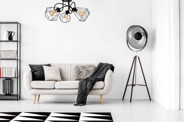 Lampe de plafonnier noir rétro métal E27 L:65 cm 3-flamme