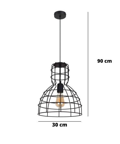 Lampe à suspendre noire Abat-jour en fil métallique Ø30 cm E27 Loft