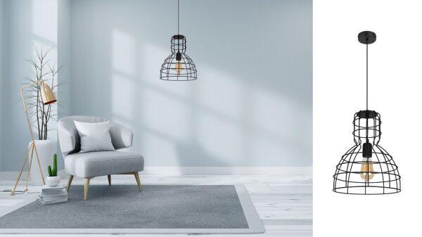 Lampe à suspendre noire Abat-jour en fil métallique Ø30 cm E27 Loft