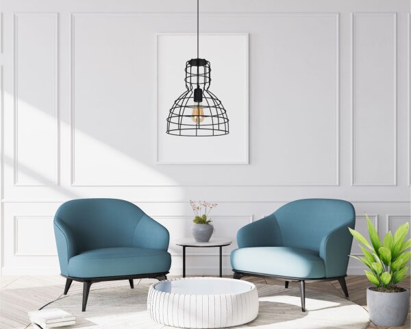 Lampe à suspendre noire Abat-jour en fil métallique Ø30 cm E27 Loft