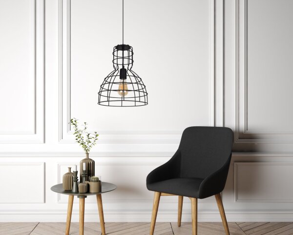 Lampe à suspendre noire Abat-jour en fil métallique Ø30 cm E27 Loft