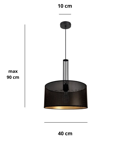 Lampe à suspendre décorative en métal L:40 cm E27 Noir Or