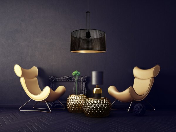 Lampe à suspendre décorative en métal L:40 cm E27 Noir Or