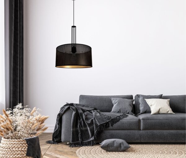 Lampe à suspendre décorative en métal L:40 cm E27 Noir Or