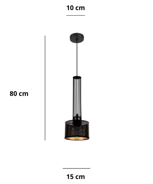 Lampe à suspendre décorative métal L:15 cm E27 noir or