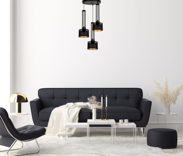Lampe à suspendre décorative en métal 3-flamme E27 noir or
