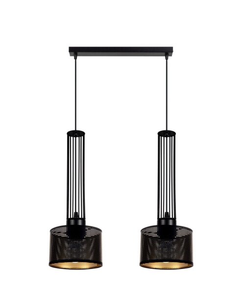 Longue lampe à suspendre métal 70 cm 2-flmg E27 noir or