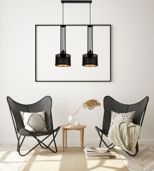 Longue lampe à suspendre métal 70 cm 2-flmg E27 noir or