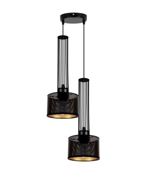 Lampe à suspendre décorative métal 2 flammes E27 noir or