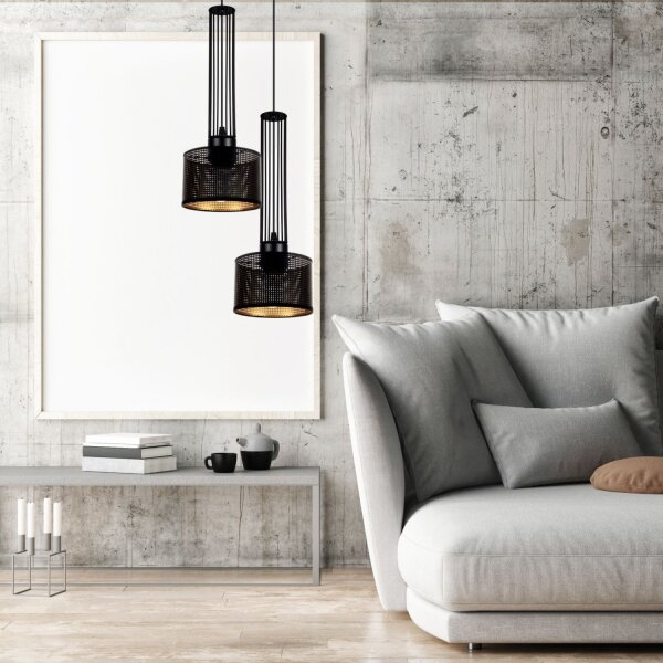 Lampe à suspendre décorative métal 2 flammes E27 noir or