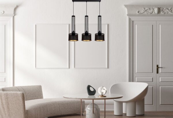 Longue lampe suspendue en métal 70 cm 3-flmg noir or