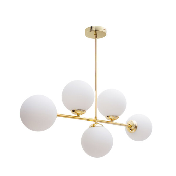 Plafonnier doré Boules de verre à faible éblouissement 5-flmg métal