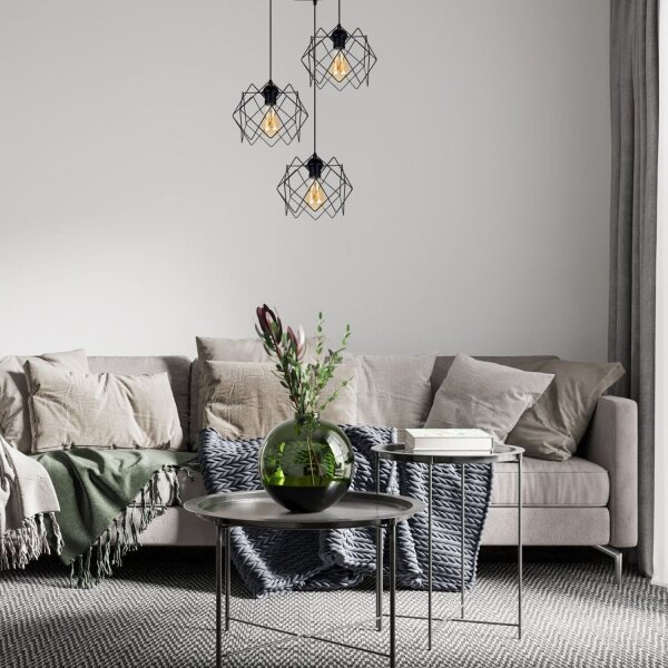 Loft Lampe à suspendre Noir Métal 3-flamme E27 décoratif