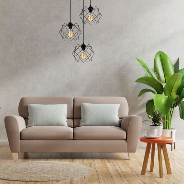 Loft Lampe à suspendre Noir Métal 3-flamme E27 décoratif