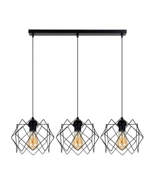Longue lampe suspendue Loft Noir Métal E27 3-flamme