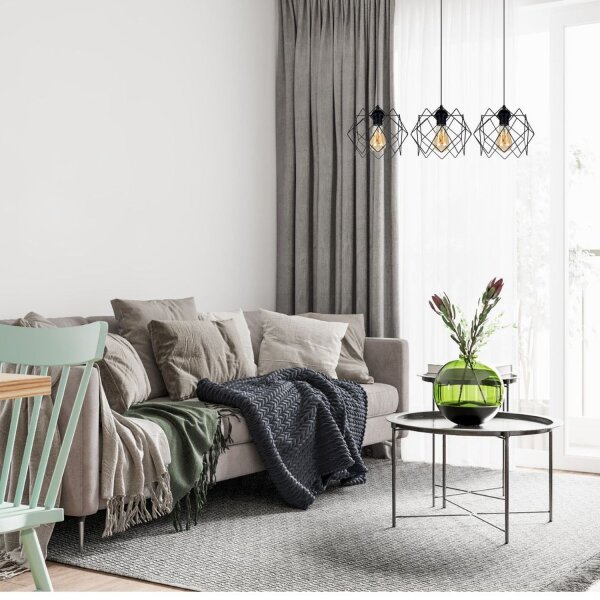 Longue lampe suspendue Loft Noir Métal E27 3-flamme